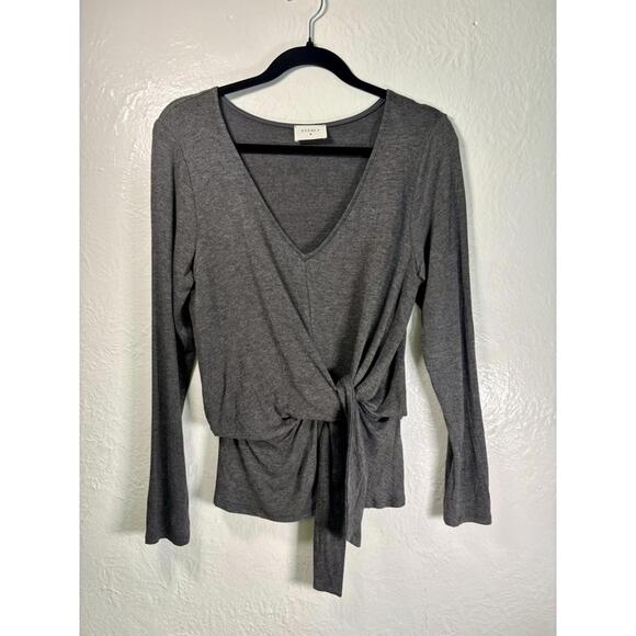 Everly Tops - Everly Tie Top Long Sleeve Balletcore V-Neck Sz L Grey Luxury Flowing Boho Cozy